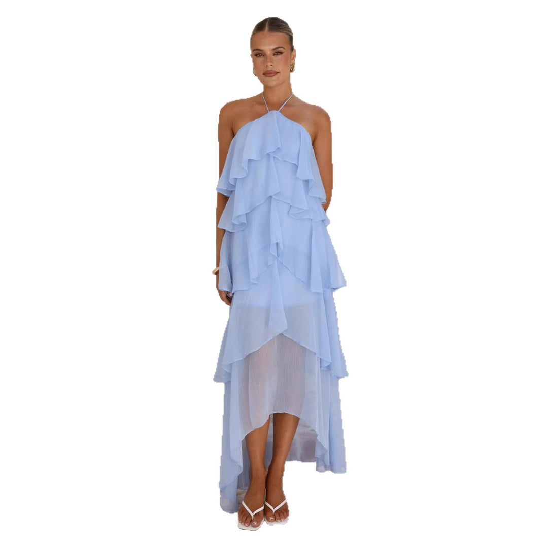 Damen Maxikleid mit elegantem Überwurf und floralen Rüschen Drune