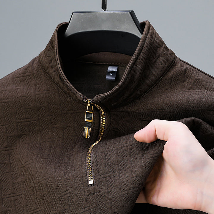 Herren Struktur-Jacquard Troyer mit kurzem Reißverschluss und Stehkragen Drune