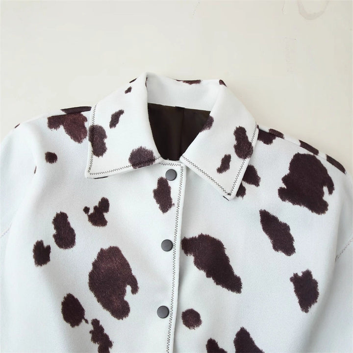 Damen Modische Kunstlederjacke im kreativen Fleckenmuster Drune