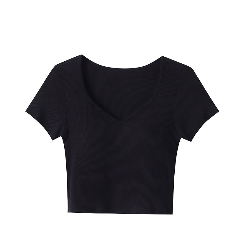 Damen kurzärmliges Crop-Top mit V-Ausschnitt Drune