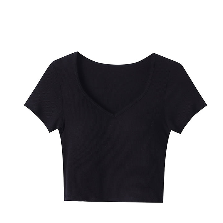 Damen kurzärmliges Crop-Top mit V-Ausschnitt Drune