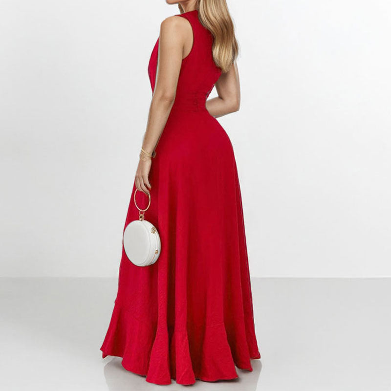 Damen Elegantes Maxikleid mit asymmetrischem Saum und Rüschendetails Drune