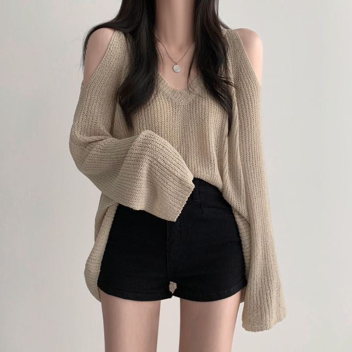 Damen lässiger Pullover mit offenen Schultern und weitem Schnitt Drune