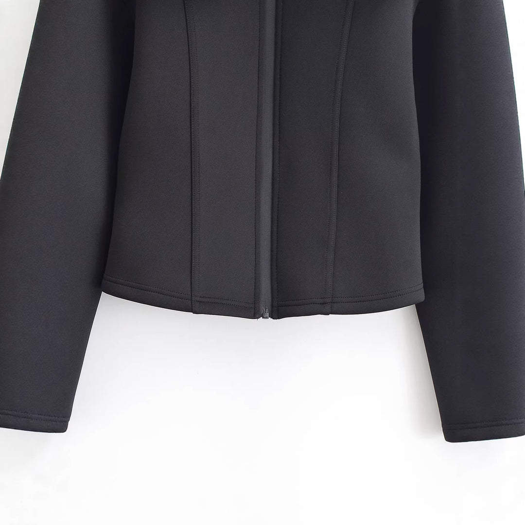 Damen 100+ taillierte Cropped Neoprenblousonjacke mit übergroßem Kragen Drune
