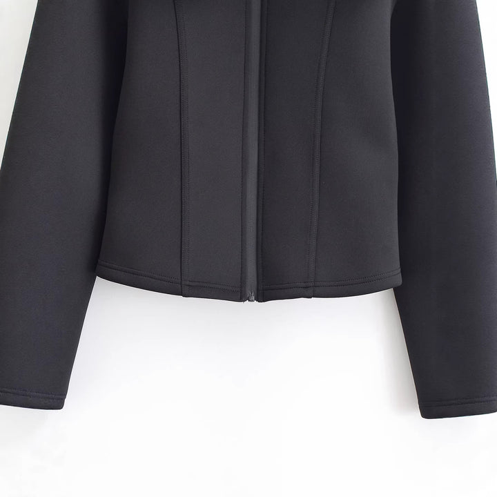 Damen 100+ taillierte Cropped Neoprenblousonjacke mit übergroßem Kragen Drune