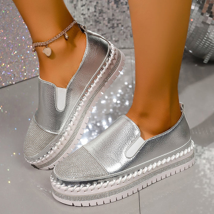 Damen glänzende Slip-On Plateau-Sneaker mit geflochtenem Rand und elastischem Einsatz Drune