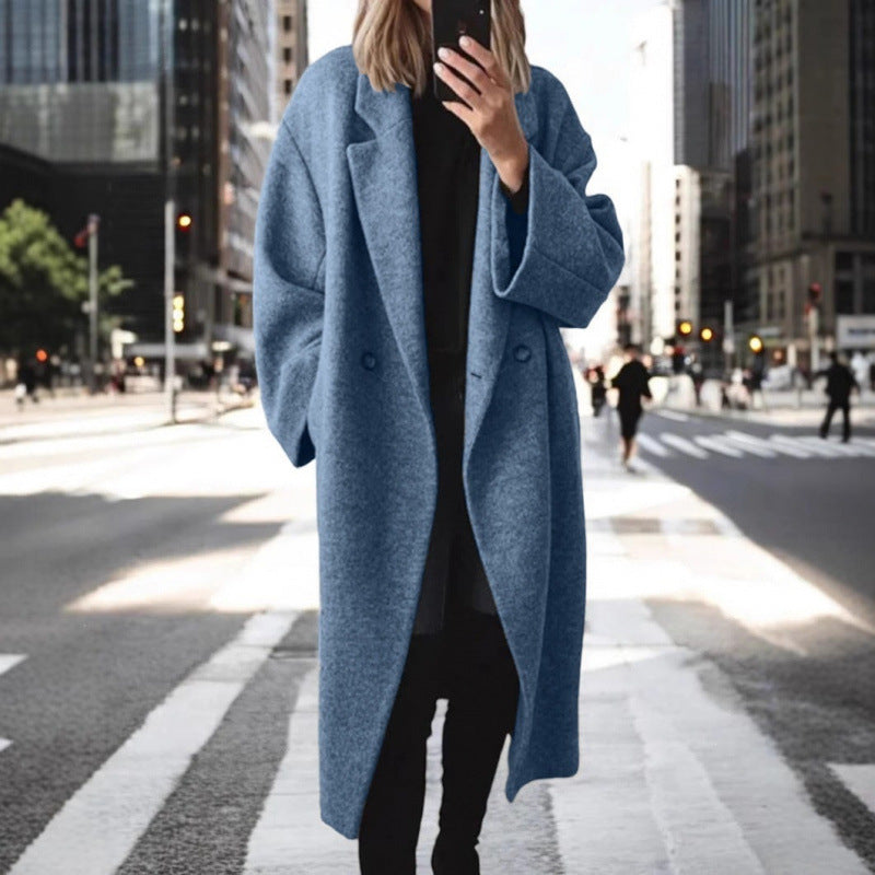 Damen Oversize Wollmix-Mantel mit doppelreihiger Knopfleiste, weitem Reverskragen und Eingrifftaschen Drune