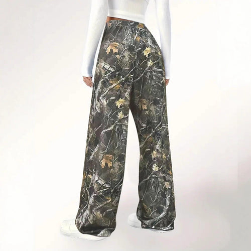 Damen Camouflage Palazzo-Hose mit elastischem Bund und komfortablem Schnitt Drune