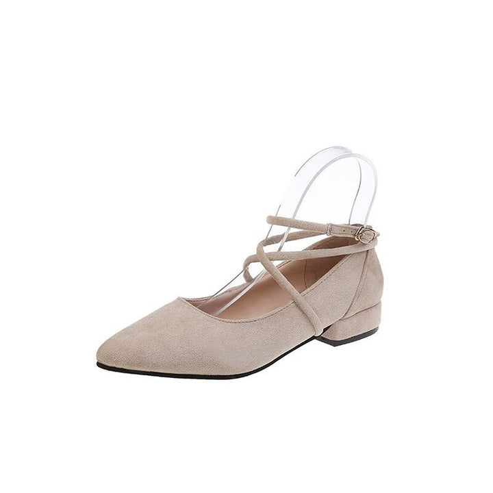 Damen elegante Ballerinas mit klassischem Riemchen-Design und komfortablem Blockabsatz Drune