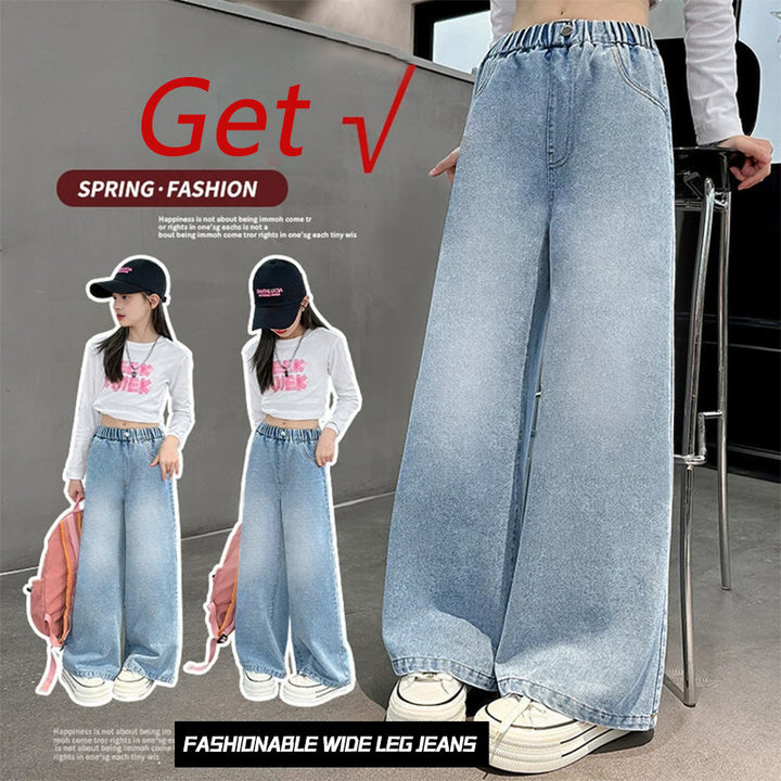 Damen weite Jeanshose mit elastischem Bund und hohem Sitz Drune