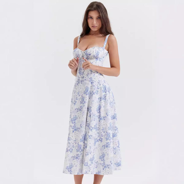 Damen Midikleid aus feinem Baumwollstoff mit romantischem Blumenmuster Drune