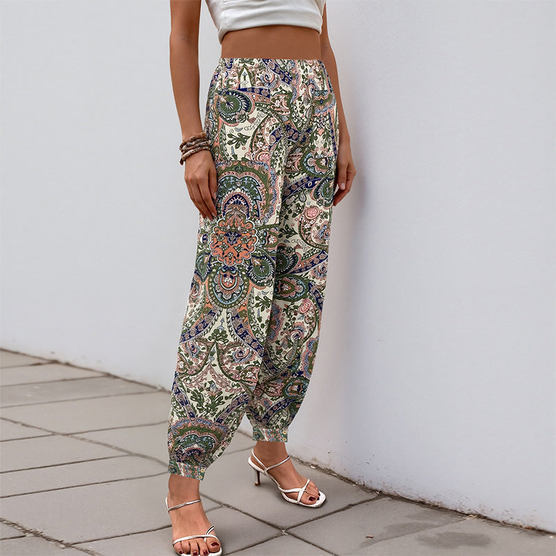 Damen Palazzo-Hose mit floralem Muster und elastischem Bund Drune