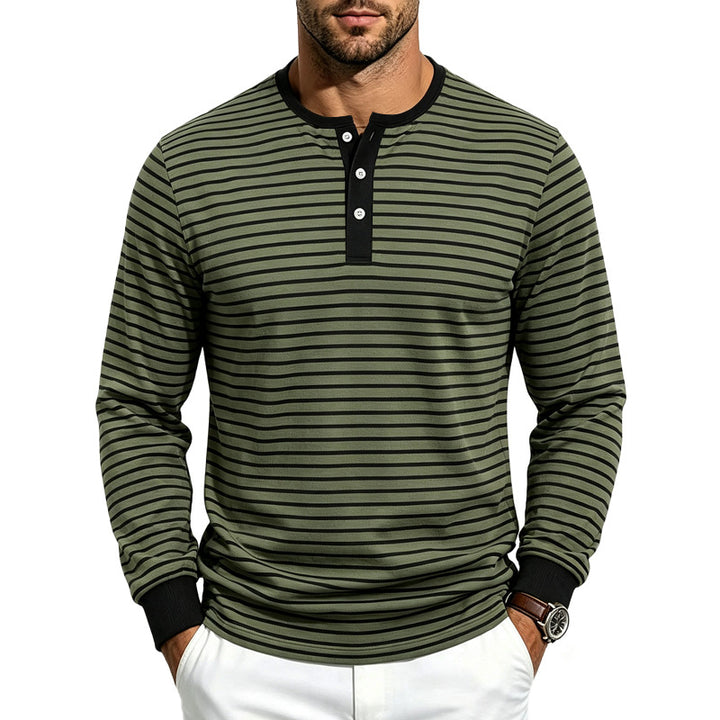 Herren Gestreiftes Langarm-Henleyshirt aus Baumwollmix Drune