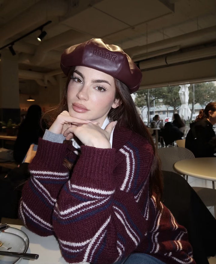 Damen Gestreifter Strickpullover mit Polokragen und oversize Ärmeln Drune