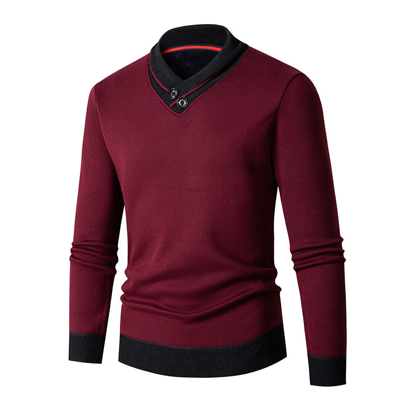 Herren modischer Pullover mit asymmetrischem Kragen und Knopfdetail Drune