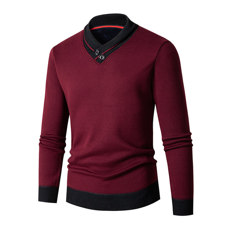 Herren modischer Pullover mit asymmetrischem Kragen und Knopfdetail Drune