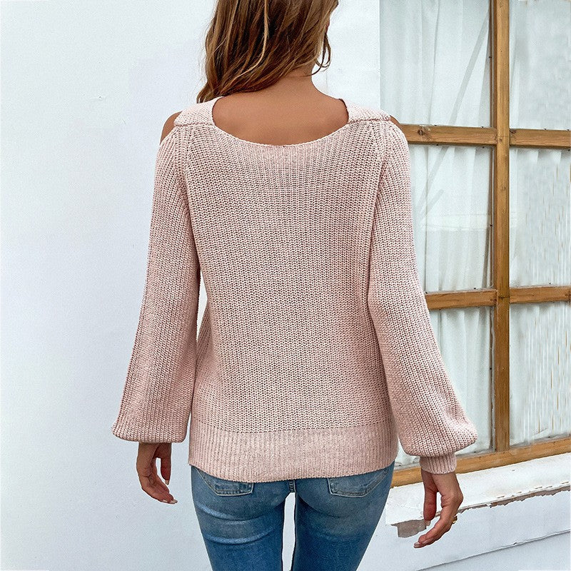 Damen modischer Pullover mit schulterfreiem Design und verspieltem Schlitz Drune