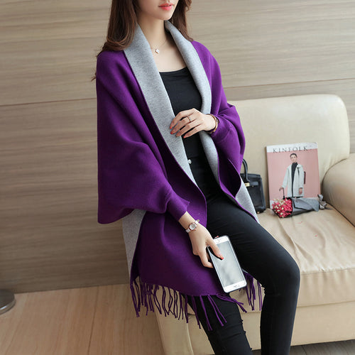 Damen eleganter Schal mit Fransen und kontrastierenden Farbdetails Drune