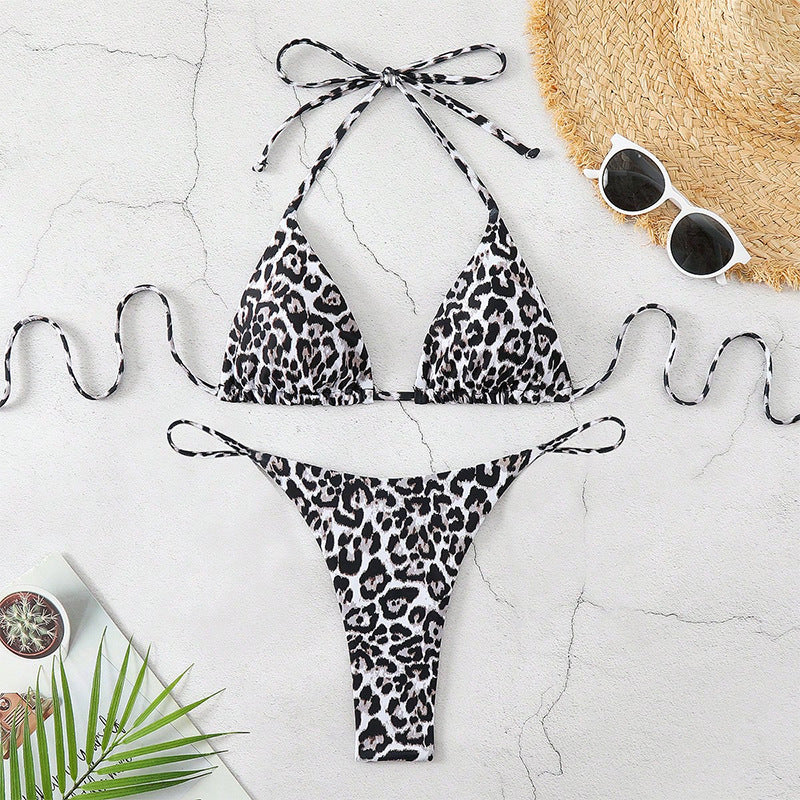 Damen Triangel-Bikini mit modischem Leopardenmuster Drune