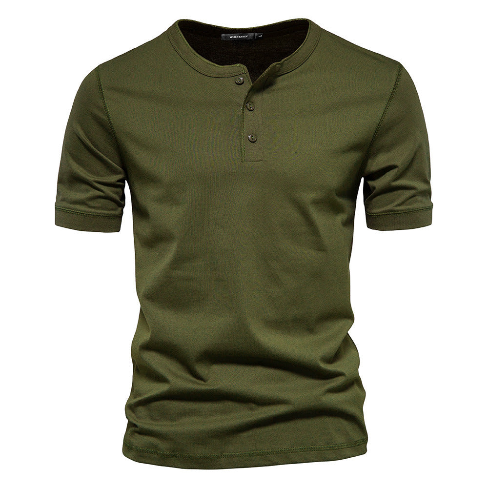 Herren nan schmal geschnittenes Kurzarmshirt mit kurzer Knopfleiste und geripptem Kragen aus Baumwollmix Drune