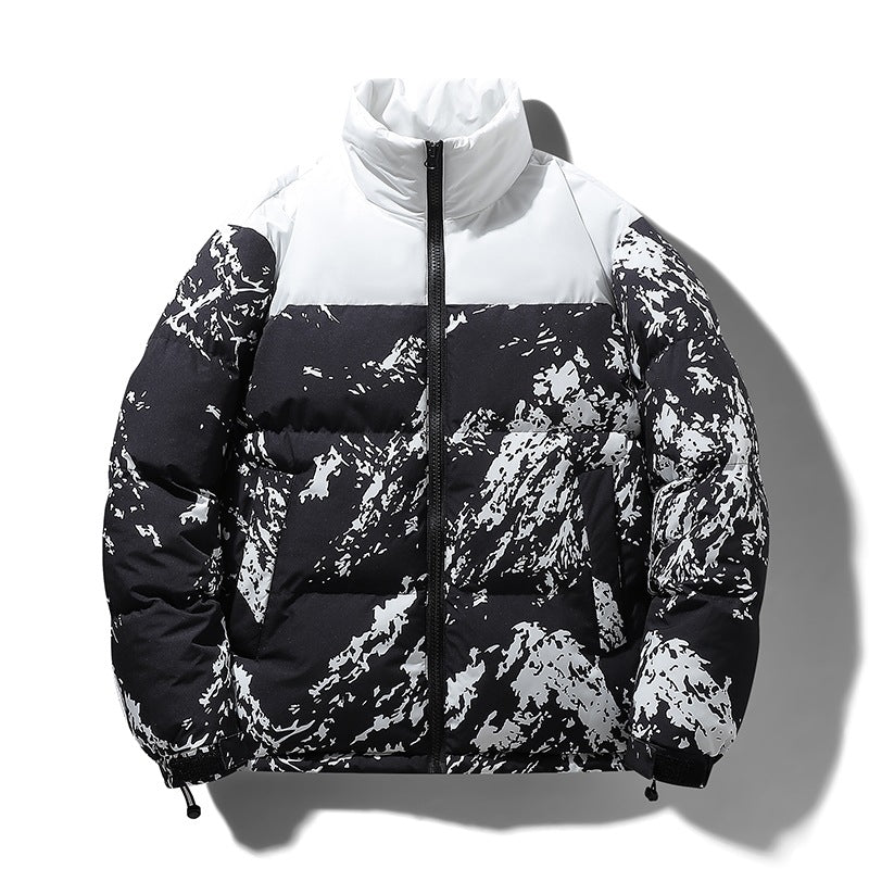 Herren Wattierte Steppjacke mit Camouflage‑Print, hohem Stehkragen & verstellbarem Saum Drune