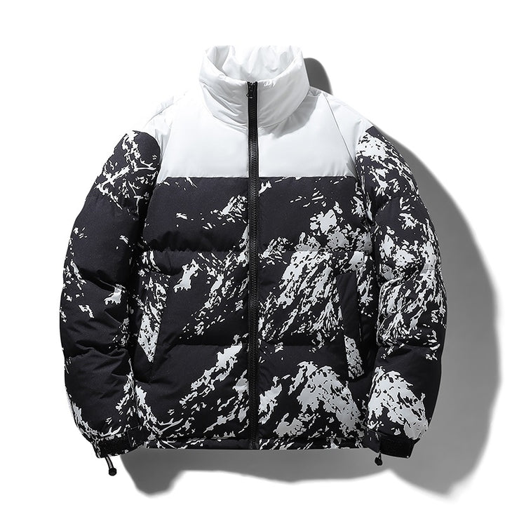 Herren Wattierte Steppjacke mit Camouflage‑Print, hohem Stehkragen & verstellbarem Saum Drune