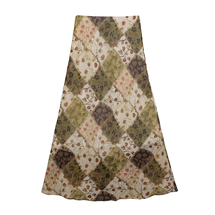 Damen nan fließender Maxirock mit A-Linie und feinem Vintage-Print Drune