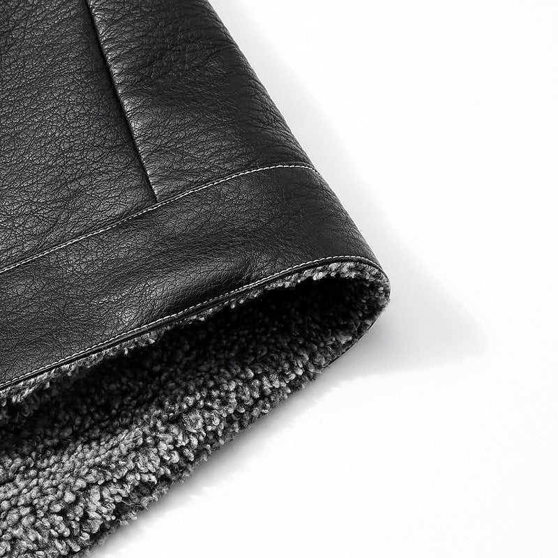 Herren Lässige Kunstlederjacke mit Teddykragen Drune