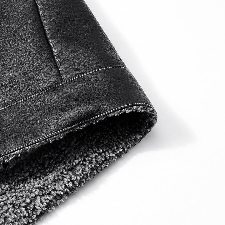 Herren Lässige Kunstlederjacke mit Teddykragen Drune
