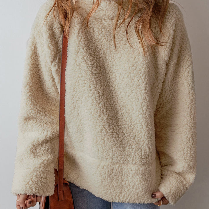Damen Kuscheliger Fleece-Pullover mit hohem Kragen und weit geschnittenen Ärmeln Drune