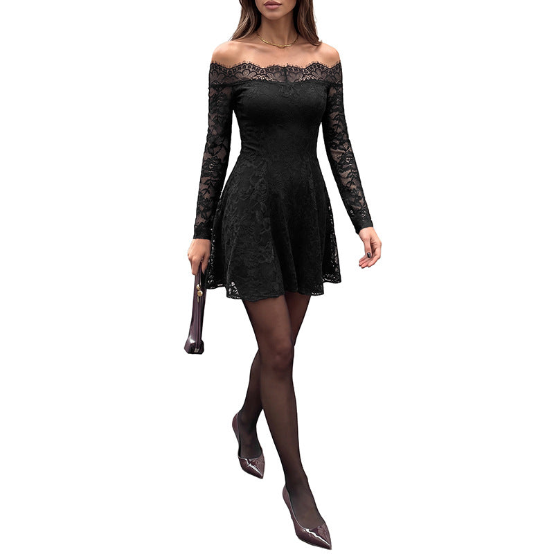 Damen Elegantes Off-Shoulder Spitzenkleid Drune