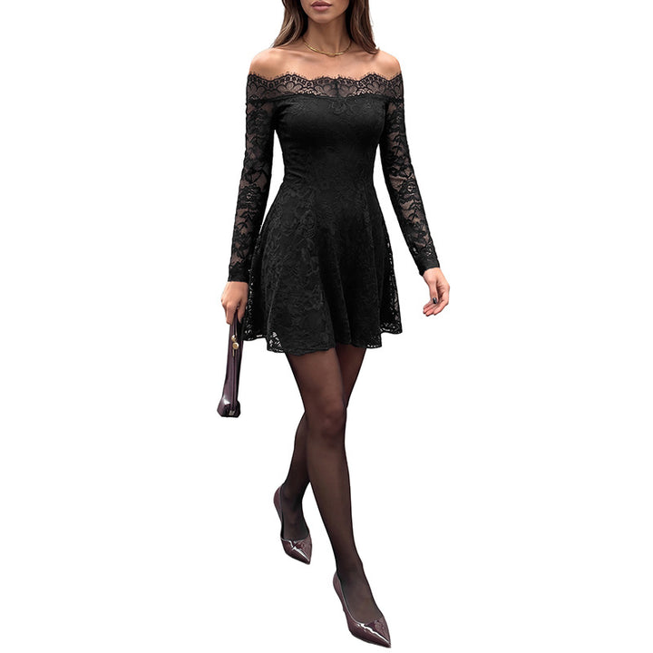 Damen Elegantes Off-Shoulder Spitzenkleid Drune
