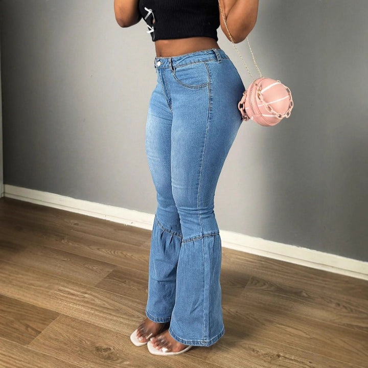 Damen Hochtaillierte Denim-Jeans mit stufenweisem Volant‑Flare und sculptendem Schnitt Drune