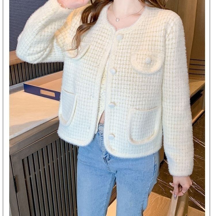 Damen Weicher Bouclé-Cardigan mit Taschen Drune