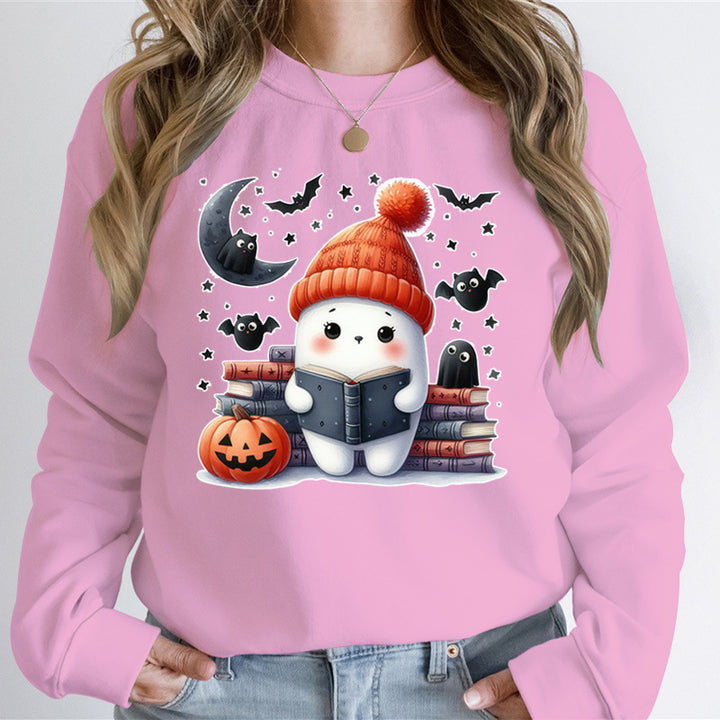 Damen Sweatshirt mit niedlichem Halloween-Motiv und Bücher-Design Drune