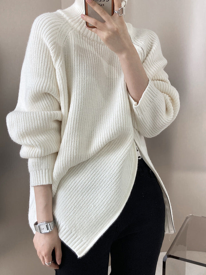 Drune Rollkragenpullover mit Seitenschlitz einfarbig gestrickt