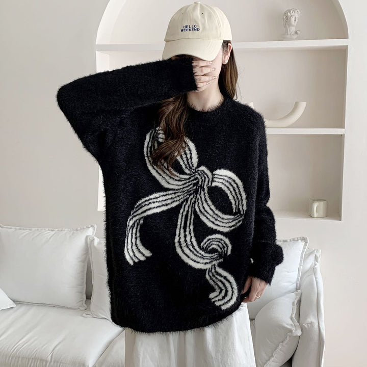 Damen Kuscheliger Pullover mit dekorativem Schleifenmuster Drune