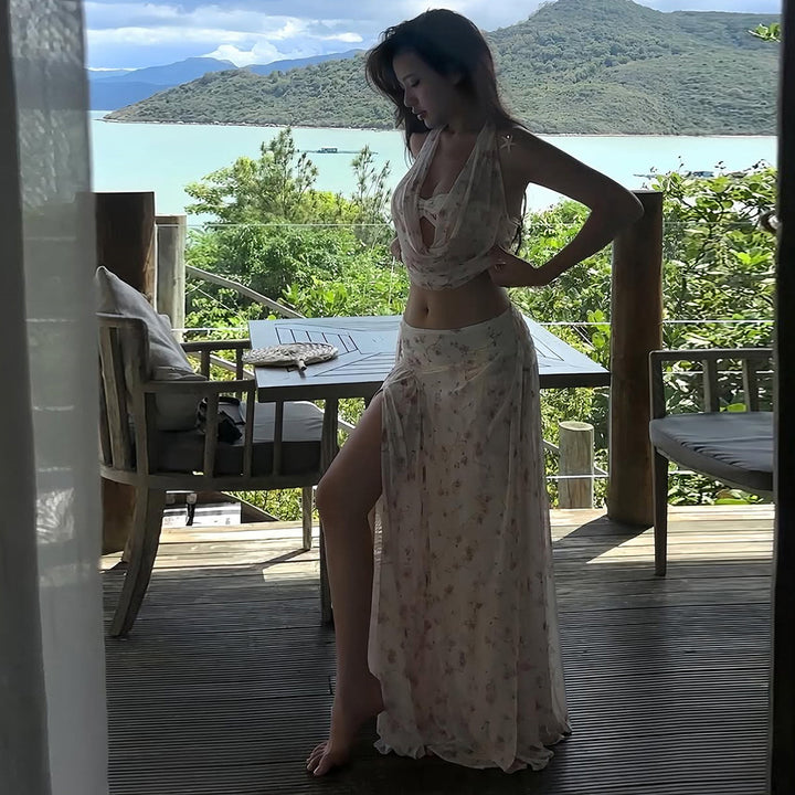 Damen Maxikleid mit floralem Drapierungsdesign Drune