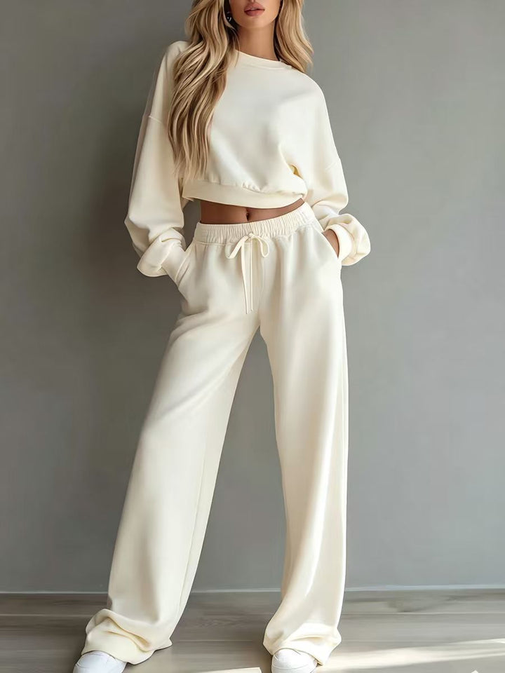 Damen Weiches Lounge-Set mit kurzem Sweatshirt und weiter Jogginghose Drune