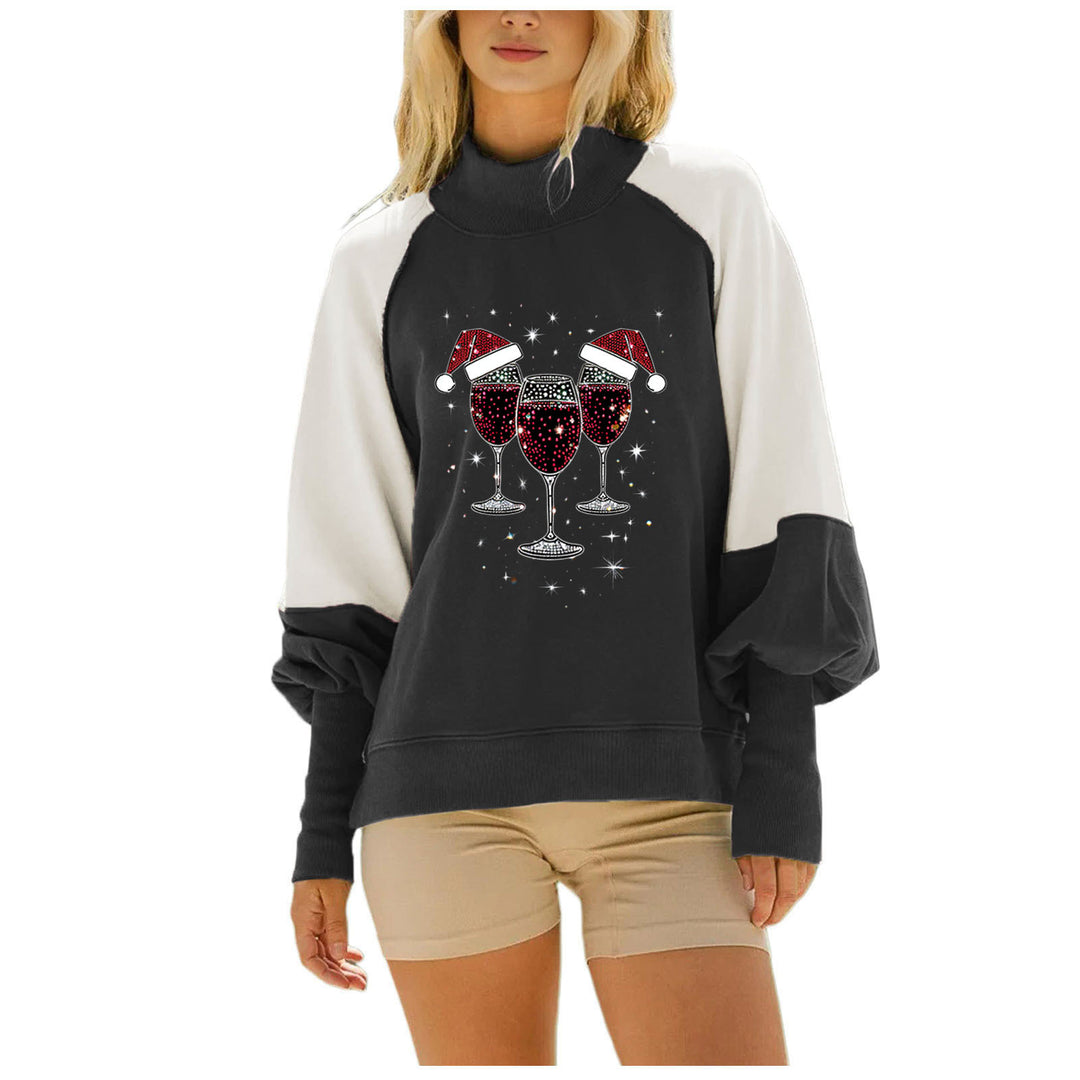 Damen nan oversized Raglan-Sweatshirt mit Stehkragen und funkelndem Weihnachts-Strassprint Drune