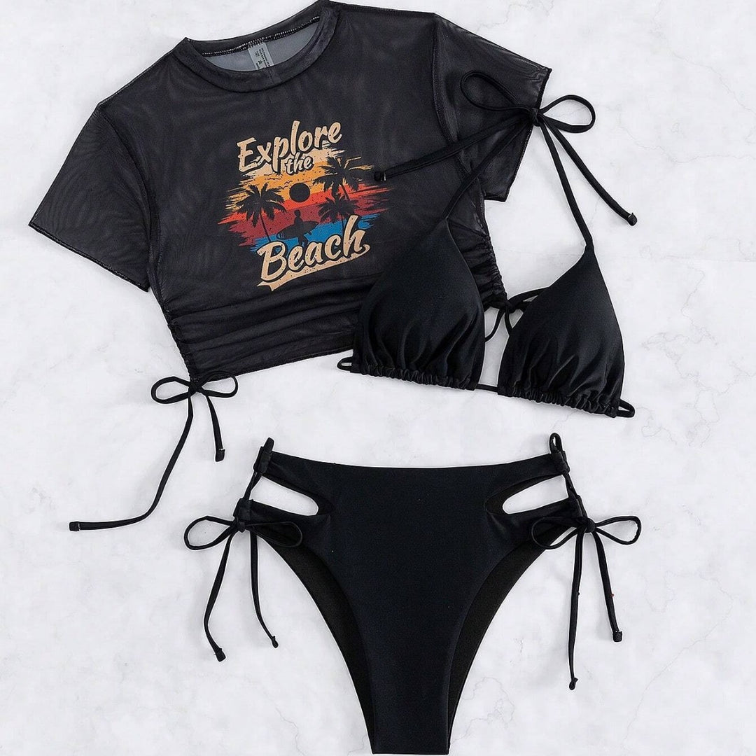 Damen Sportiv transparentes Strand-Top mit grafischem Druck Drune