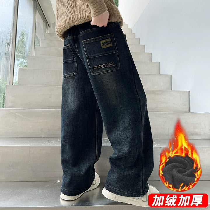 Unisex lässige weit geschnittene Jeans mit praktischen Seitentaschen Drune