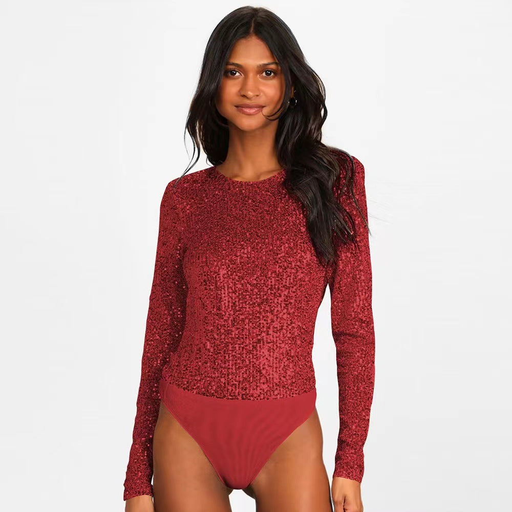 Damen Glitzerndes Bodysuit mit langen Ärmeln und schimmerndem Obermaterial Drune
