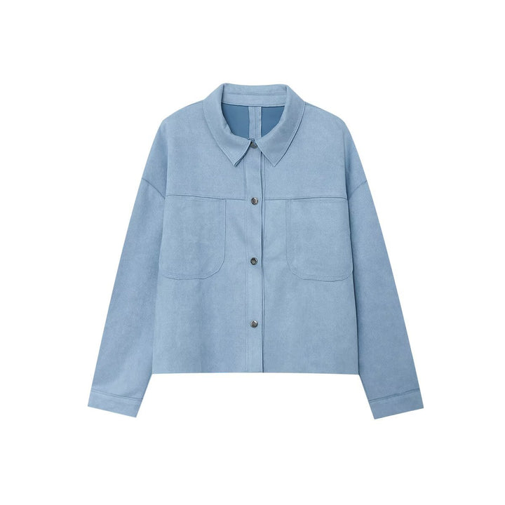 Damen nan kurz geschnittene Overshirt-Jacke aus strukturiertem Canvas mit aufgesetzten Brusttaschen Drune