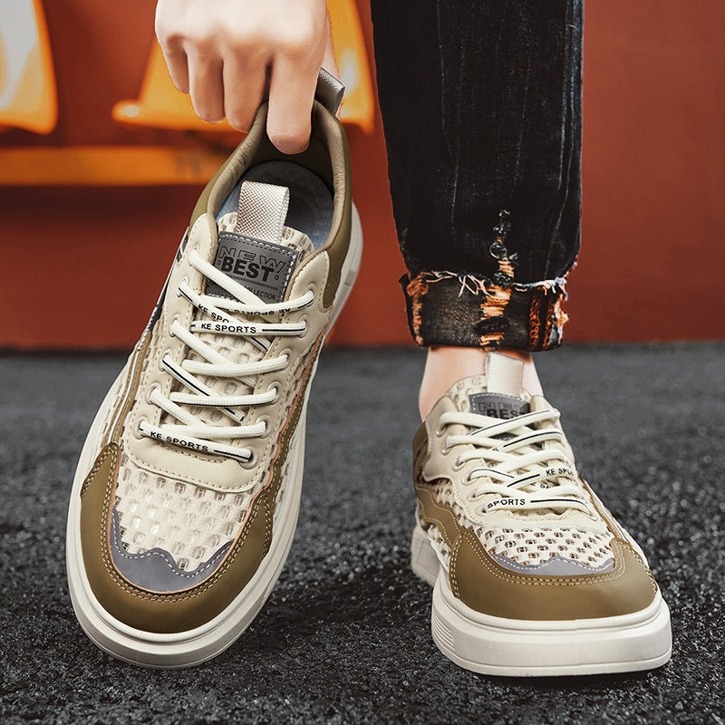 Herren atmungsaktive Wabenmesh-Street-Sneaker mit PU-Overlays, verstärkter Zehenkappe und profiliertem Gummirand Drune