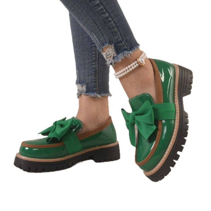 Damen nan Lack-Loafer mit großer Zierschleife und profilierter Gummisohle Drune