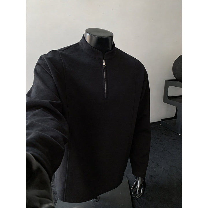 Herren Modernes Halbzip-Sweatshirt mit kurzem Reißverschluss und cleanem Minimaldesign Drune