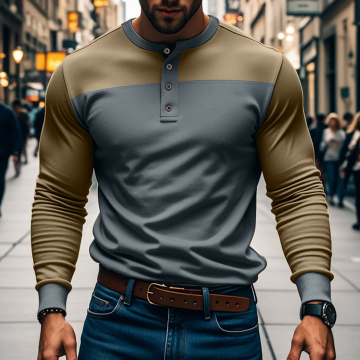 Herren nan funktionales Henley-Langarmshirt mit Raglanärmeln, verstärkter Knopfleiste und tailliertem Schnitt Drune