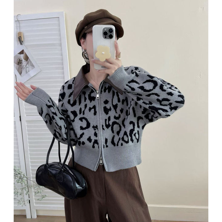 Damen Modische Kurzstrickjacke mit Reißverschluss Drune