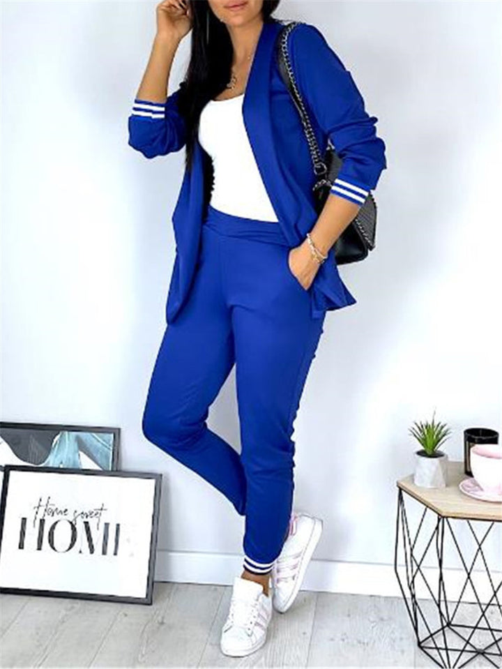 Damen nan sportlich-elegantes Blazer-Jogginghose Zweiteiler mit elastischem Bund und Bündchen Drune